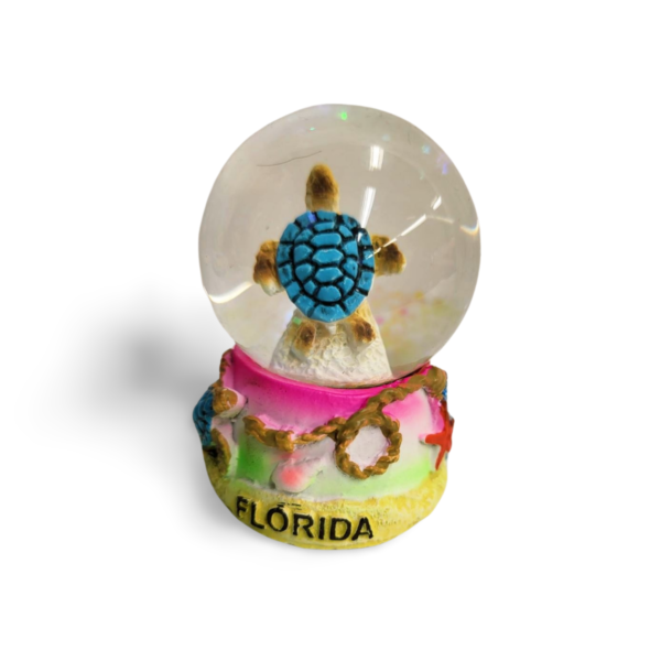 Polyresin Turtles Snow Globe with Florida text - Orange, Pink and Blue (Small Size)