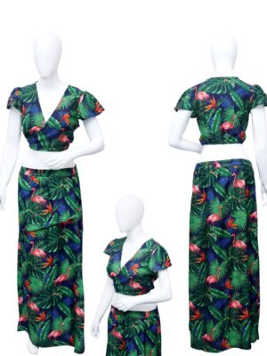 Adjustable Crop Top and Maxi Skirt Set Ladies Hawaiian Prepack