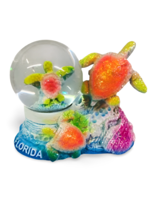 Polyresin Dual Turtle Snow Globe with Florida - Orange