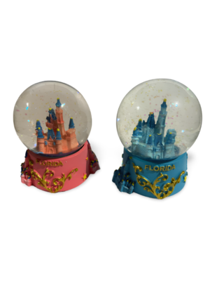 Polyresin Castle Snow Globe with Florida - Pink and Blue