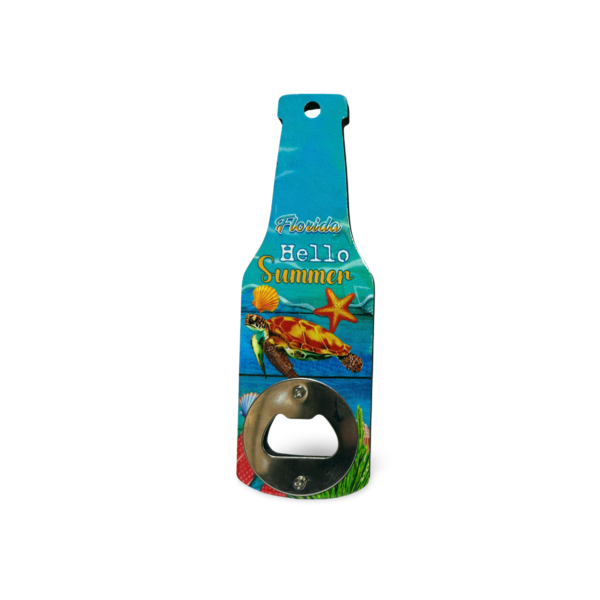 Florida Wooden Magnet Bottle  Opener - "Hello Summer Sea Life"