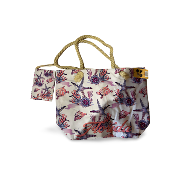 Florida Beach Bag with Purse - "Shells Conch Print"