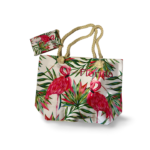 Florida Beach Bag with Purse - "Leaf & Flamingo Printed"