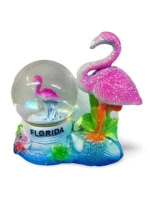 Polyresin Dual Flamingo Snow Globe with Florida - Pink