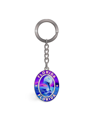 Florida Metal Key Chain - "Moon & Dolphin"