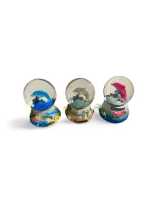 Polyresin Dolphin Snow Globe with Florida - Blue, Grey and Pink (Small Size)