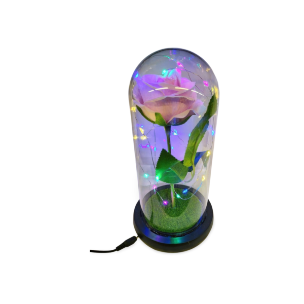 Color Changing Light Flower in a Glass Dome (USB Included) - "Single Rose" Blue, Pink, Red