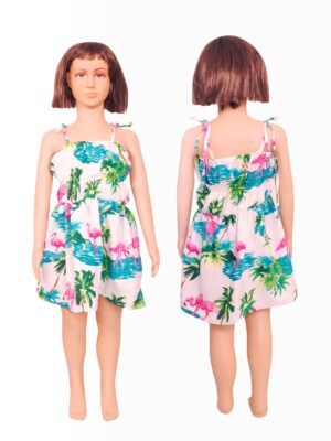 Girls' Sundresses with Adjustable Straps and Elastic Waist – Flamingo White and Flamingo Aqua