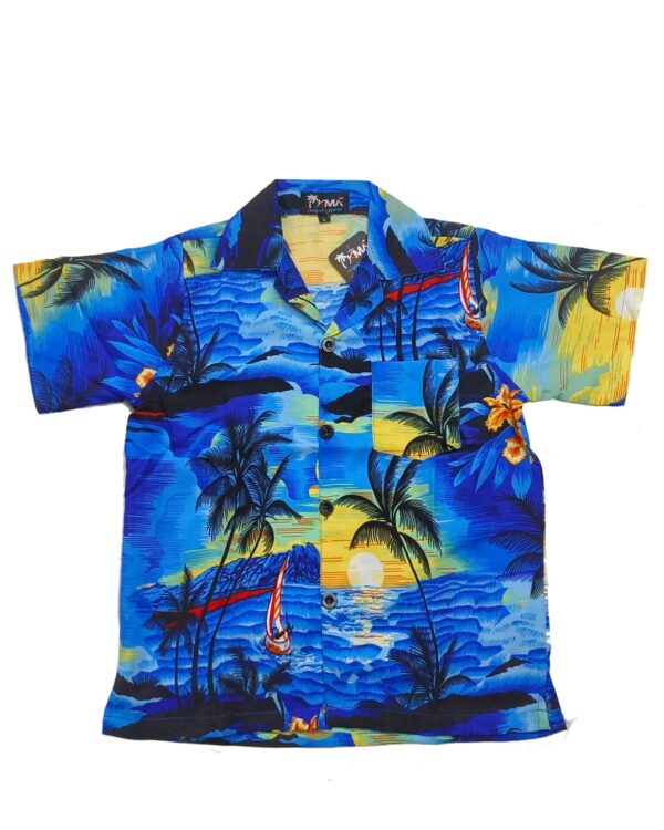 Boys Hawaiian Shirt 'BLUE PALM BLACK'