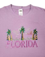 Embroidery T-shirt Florida 3 Dolphin & Palm Tree Lavender
