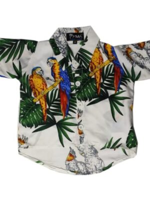 Hawaiian Dog Shirt 'PARROT WHITE'