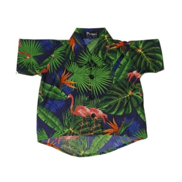 Hawaiian Dog Shirt 'FLAMINGO NAVY'