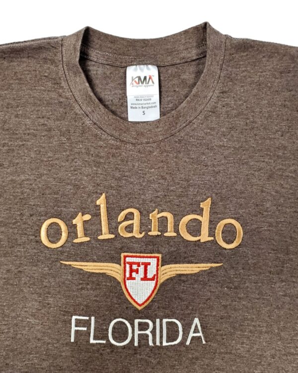 Embroidery T-shirt Orlando Biker Brown Heather