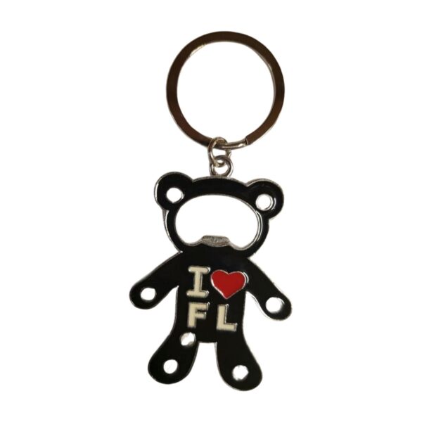 Florida Metal Key Chain & Bottle Opener - "I Love FL Bear BLACK"