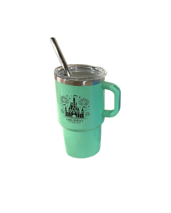 5oz Castle Stainless Steel Vacuum Insulated Tumbler with Handle, Lid, and Straw, Hot & Cold.