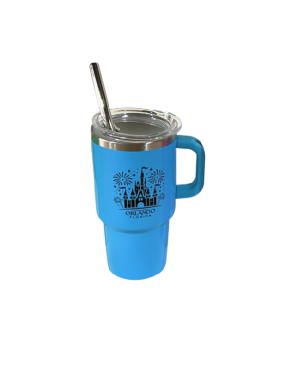 5oz Castle Stainless Steel Vacuum Insulated Tumbler with Handle, Lid, and Straw, Hot & Cold.