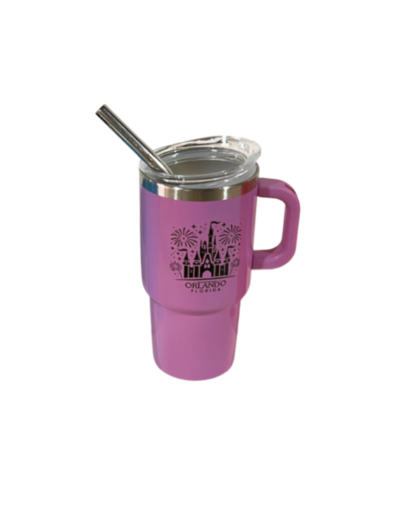 5oz Castle Stainless Steel Vacuum Insulated Tumbler with Handle, Lid, and Straw, Hot & Cold.