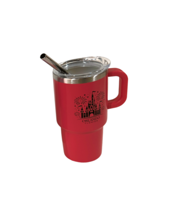 5oz Castle Stainless Steel Vacuum Insulated Tumbler with Handle, Lid, and Straw, Hot & Cold.