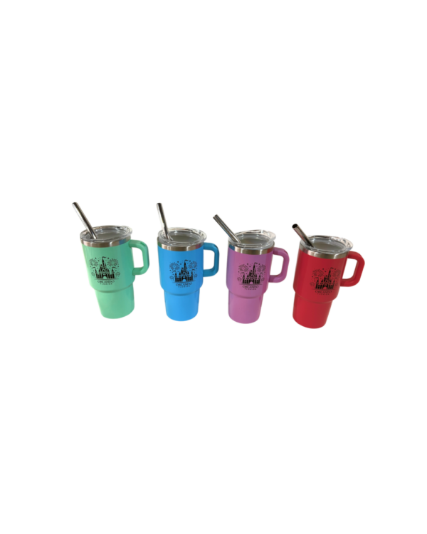 5oz Castle Stainless Steel Vacuum Insulated Tumbler with Handle, Lid, and Straw, Hot & Cold.