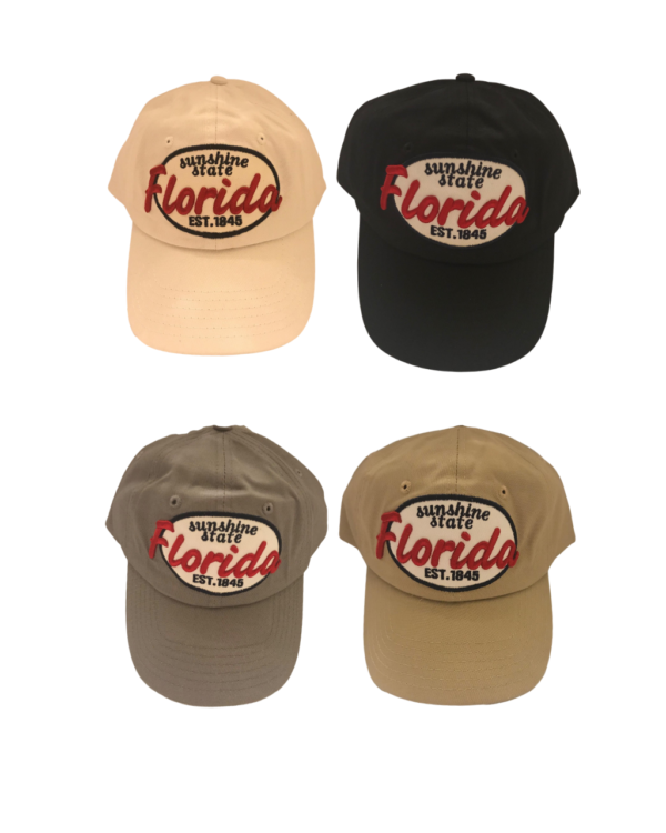 Florida 100% Cotton Cap – “Sunshine State Florida EST. 1845” (Beige, Black, Grey, Khaki)