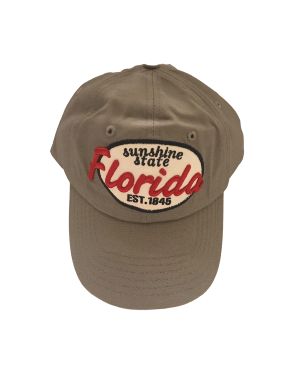 Florida 100% Cotton Cap – “Sunshine State Florida EST. 1845” (Beige, Black, Grey, Khaki)