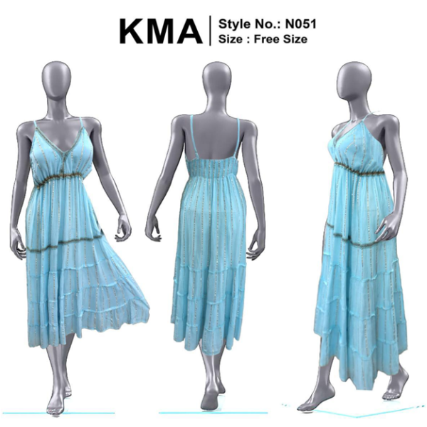 Light Blue Lurex Maxi Dress – Boho Halter Tiered Gown
