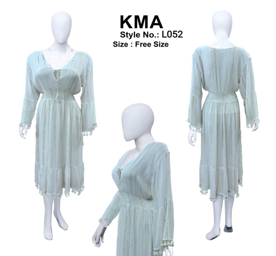 Light Blue Lurex Maxi Dress – Boho Scoop Neck Tiered Gown with Tassels