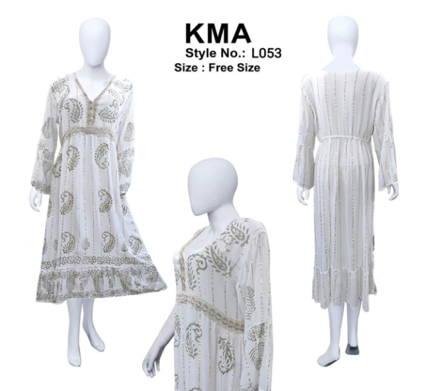 White Lurex Maxi Dress – Boho Ethnic V-Neck Gown with Paisley Print