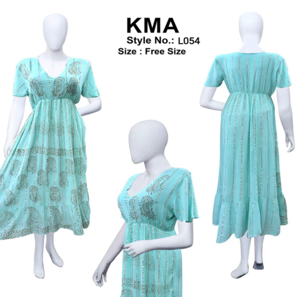 Light Blue Lurex Maxi Dress – Boho Block Print Gown