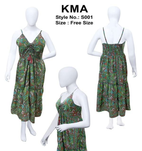 Green Paisley Boho Midi with Drawstring Front