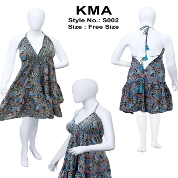 Blue Multicolor Paisley Halter Mini with Open Back