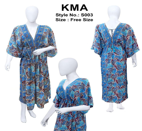 Blue Paisley V-Neck Kaftan Style with Waist Tie