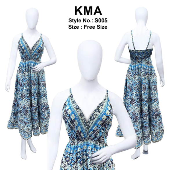 Blue Tribal Print Sleeveless Midi with Smocked Back