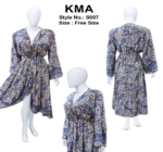 Blue & Beige Long Sleeve Paisley Midi with Front Tie