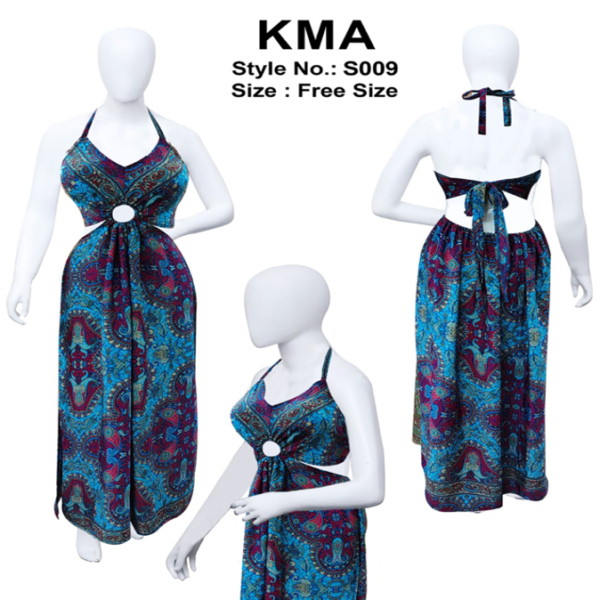 Turquoise and Magenta Halter Maxi Dress with Front Ring Detail