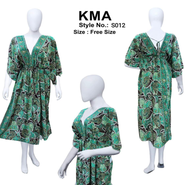 Kimono Sleeve V-Neck Maxi with Green Paisley Elegance