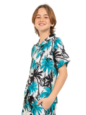 Boys Hawaiian Shirt 'PALM WHITE'