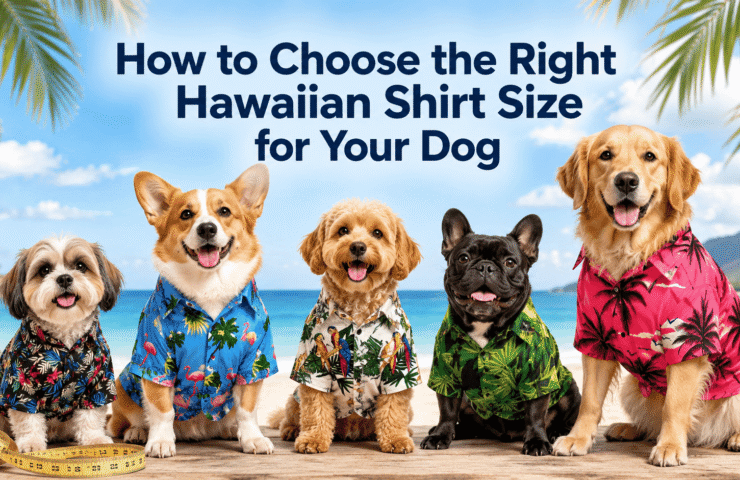 Dog wearing a tropical Hawaiian shirt